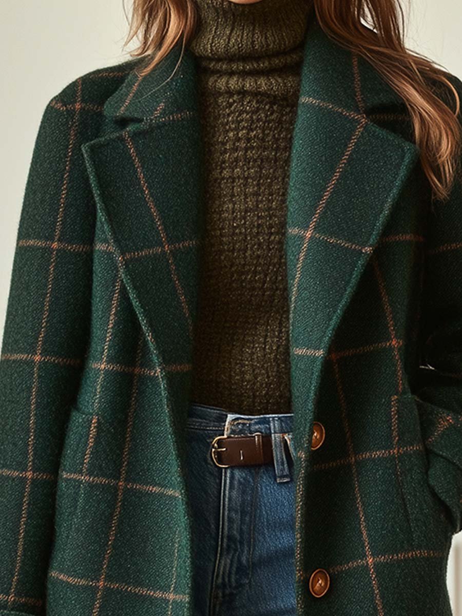 LEVER | Women's Retro Lapel Plaid Tweed Coat